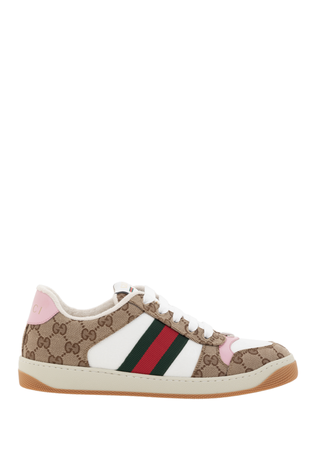 Gucci кроссовки screener из кожи и текстиля с web полосками 186740 - фото 1