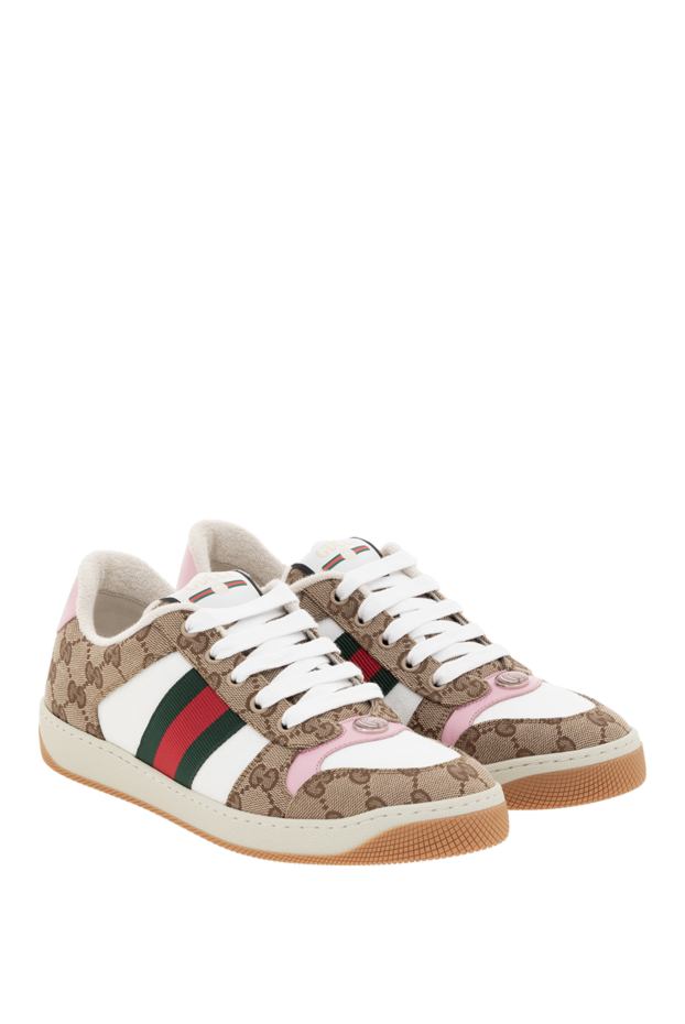 Gucci кроссовки screener из кожи и текстиля с web полосками 186740 - фото 3