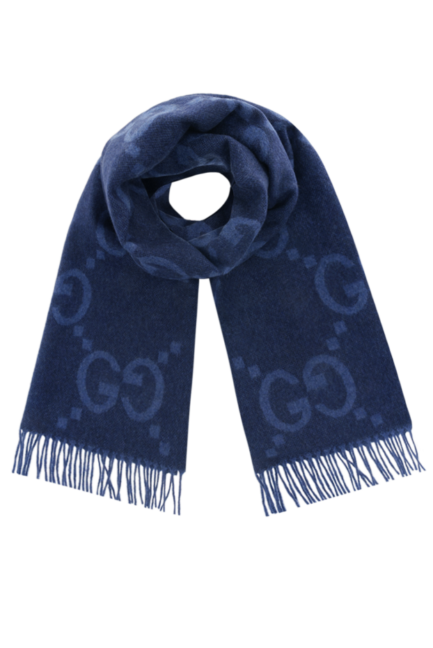 Gucci cashmere and jacquard scarf with gg pattern men's blue 186755 - photo 1