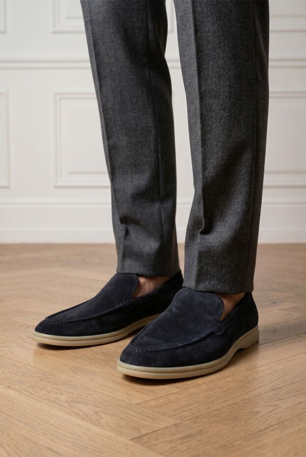 Cesare di Napoli men's dark blue suede loafers with a light sole 186770 - photo 2