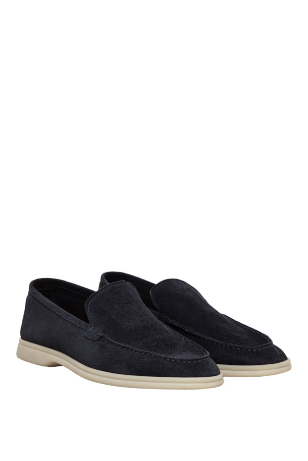 Cesare di Napoli men's dark blue suede loafers with a light sole 186771 - photo 3