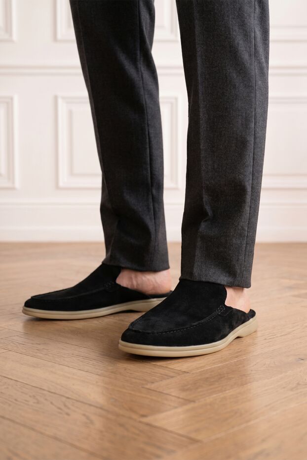 Cesare di Napoli men's black suede clogs with light soles 186775 - photo 2