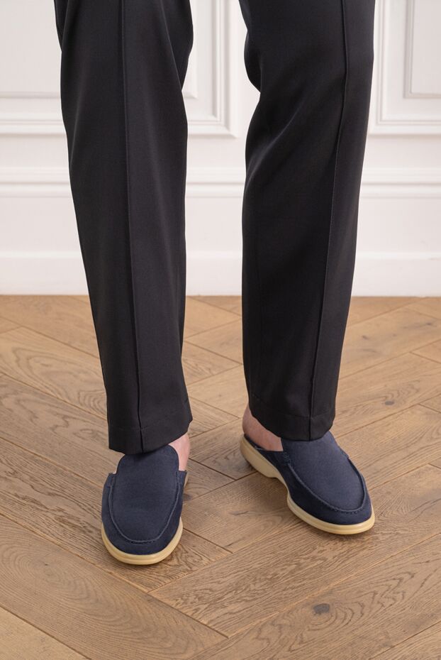 Cesare di Napoli deep blue suede mule loafers with a contrasting light sole 186777 - photo 2