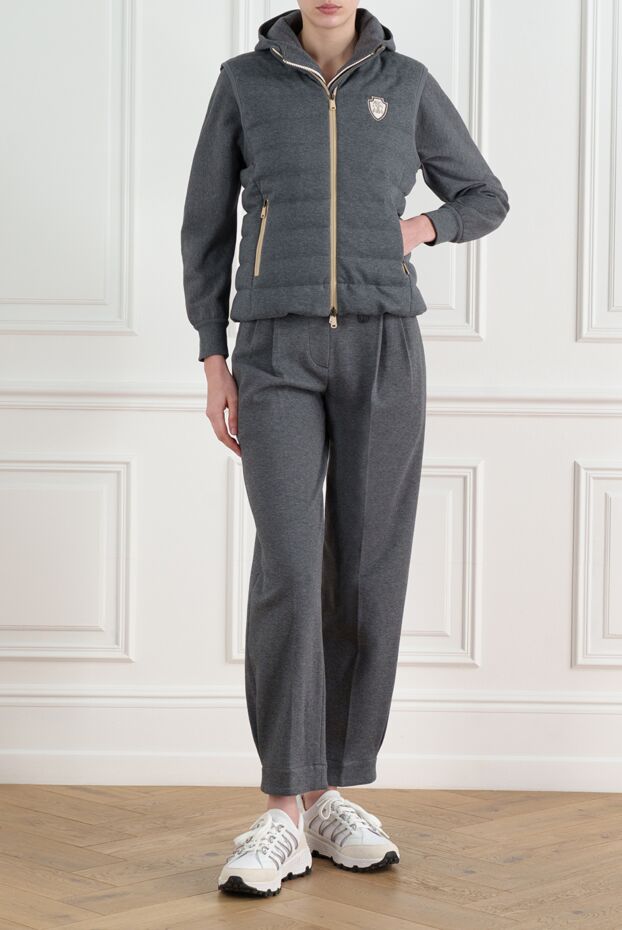 Brunello Cucinelli әйелдерге арналған логотипі бар сұр мамық жилет 186788 - фото 2