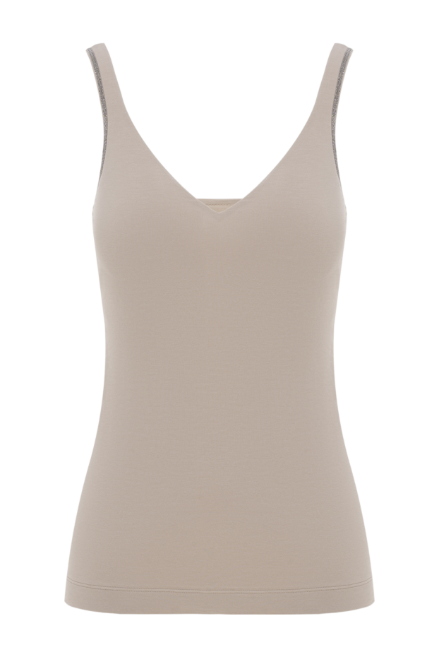Stretch cotton jersey top with monil chain beige - photo 1