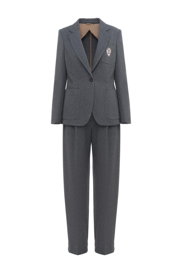 Brunello Cucinelli однобортный пиджак с нашивкой-логотипом и брюками серый 186797 - фото 1