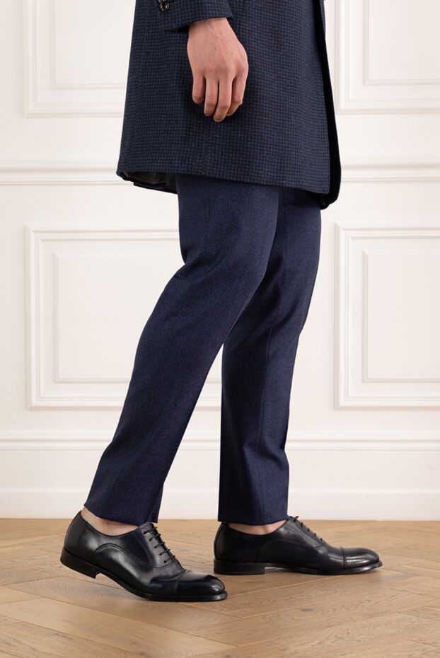 Blue leather oxfords with protective toe for men - photo 2