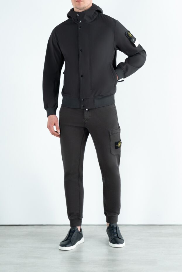 Stone Island ерлерге арналған сыдырма және түймелері бар логотипі бар қою көк жел қорғаныш 186943 - фото 2