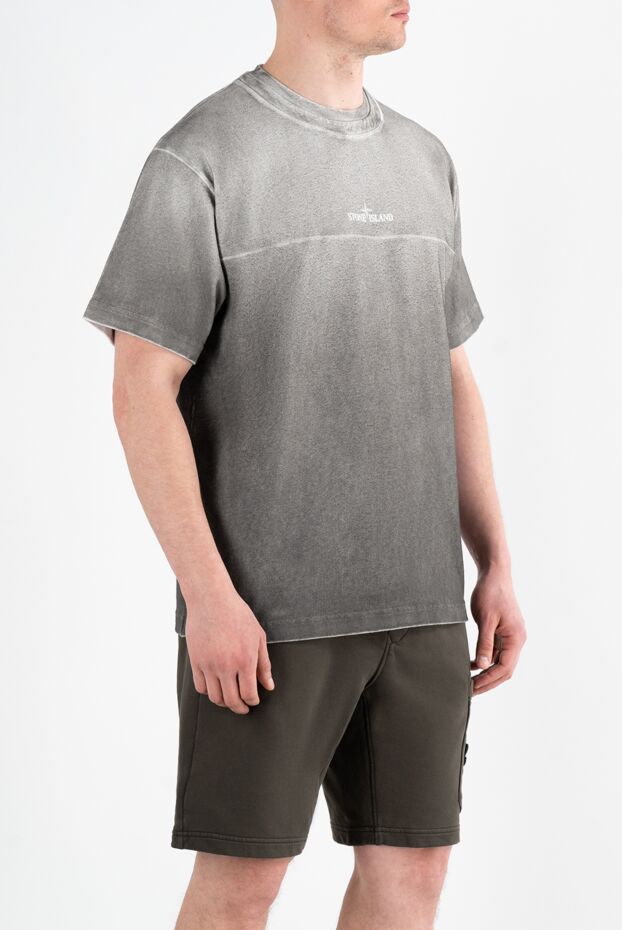 Stone Island компас басып шығарылған және омбре эффектісі бар сұр ерлерге арналған футболка 186951 - фото 3