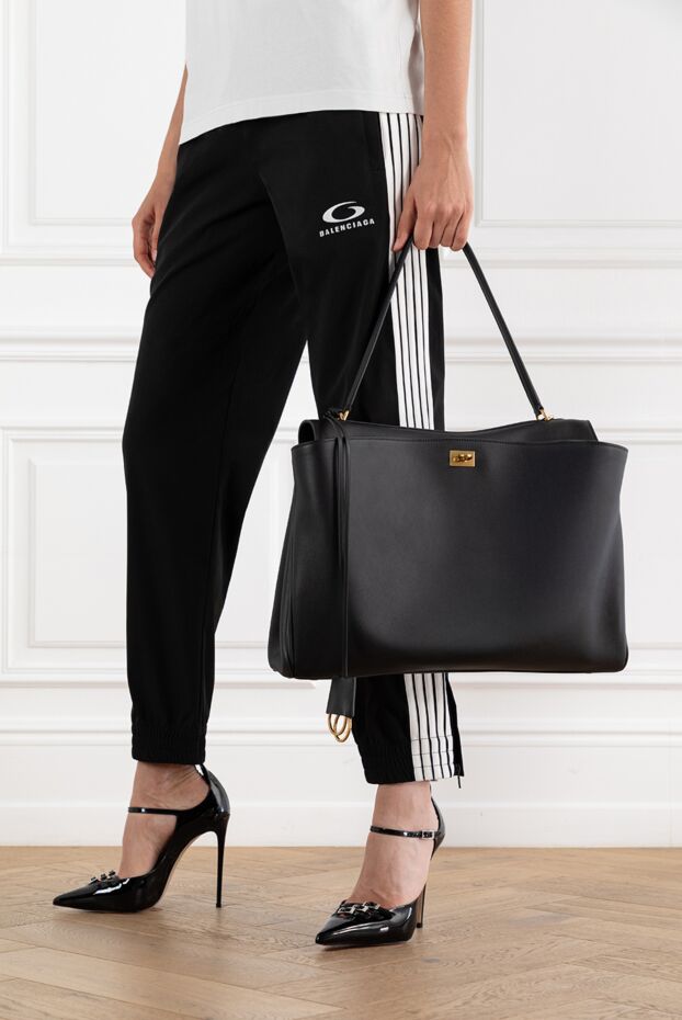 Balenciaga қара тегіс бұзау терісінен жасалған әйелдерге арналған родео сөмкесі 186998 - фото 2