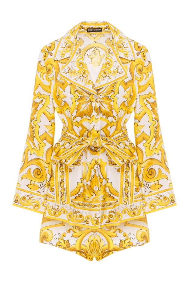 Dolce & Gabbana костюм с шортами из шелкового твила с принтом майолики желтый 187081 - фото 1