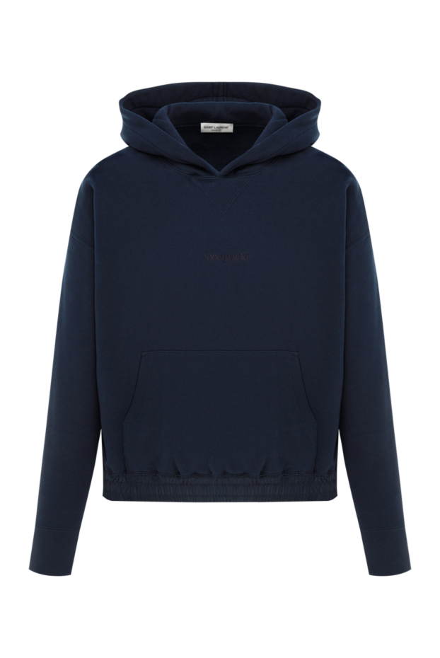 Blue cotton hoodie with hood and embroidered logo - photo 1