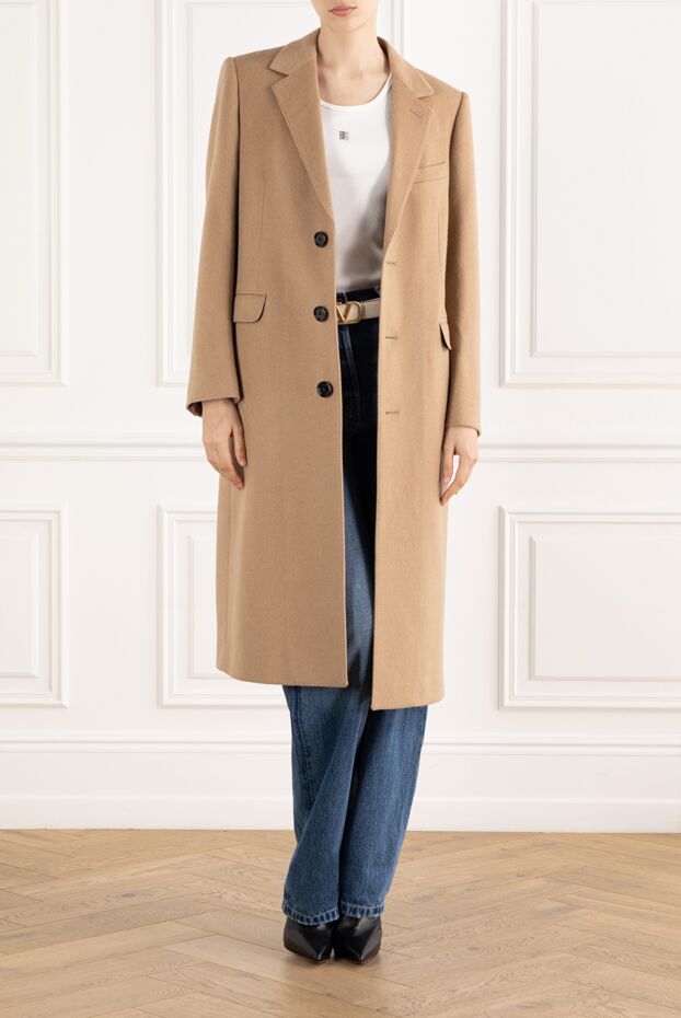 Celine women's beige camel wool chesterfield coat 187128 - photo 2