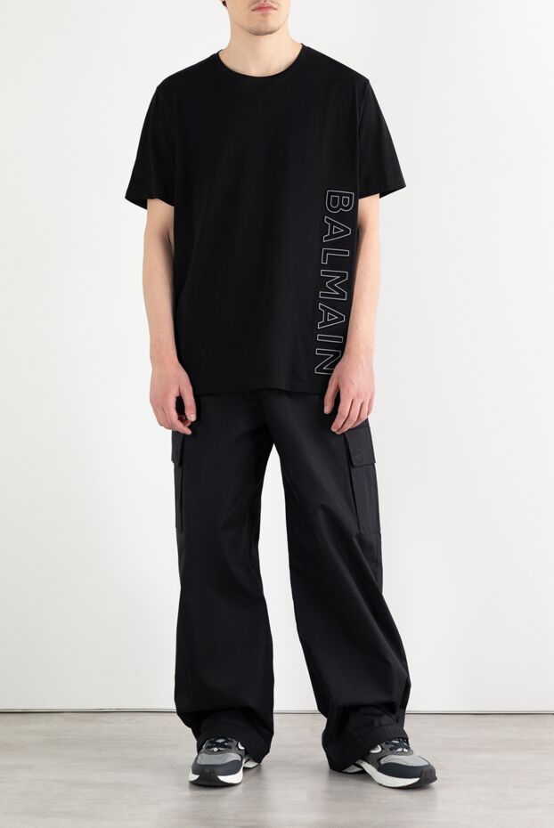 Balmain men's black cotton t-shirt with logo 187141 - photo 2