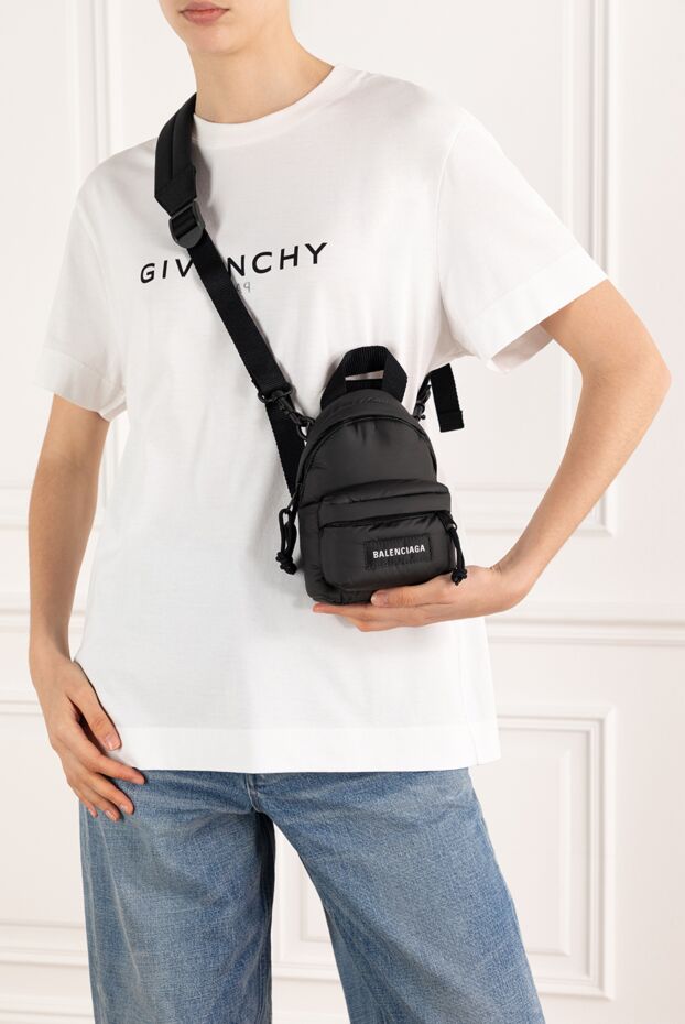 Balenciaga нейлон логотипі бар қара шағын рюкзак 187148 - фото 2