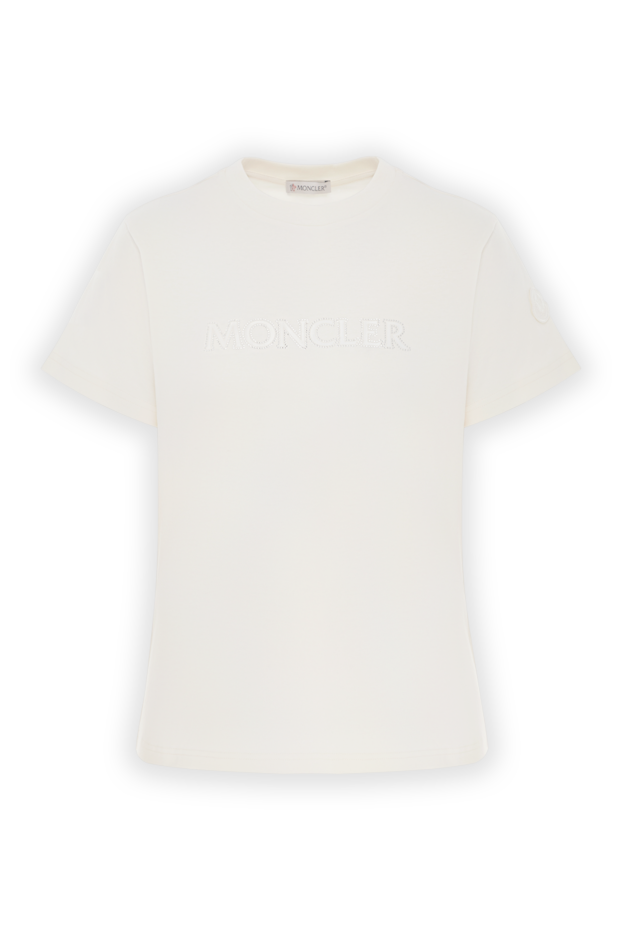 Moncler футболка из хлопка бежевая украшенная кристаллами 187161 - фото 1