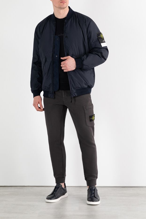Stone Island жеңінде логотипі бар қара көк бомбардир күрте 187219 - фото 3