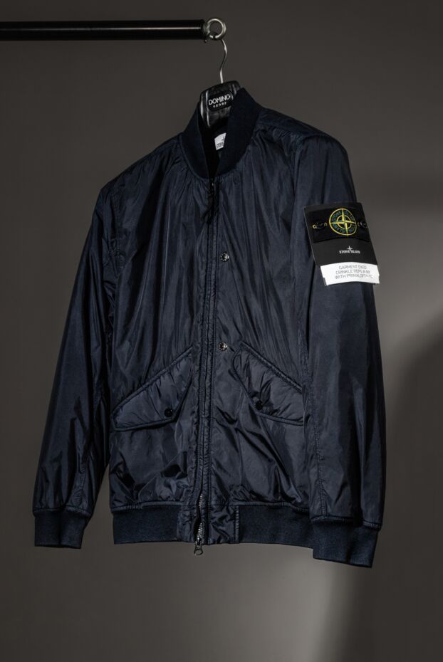Stone Island жеңінде логотипі бар қара көк бомбардир күрте 187219 - фото 2