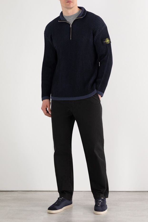 Stone Island men's blue ribbed sweater made of natural wool 187221 - photo 2