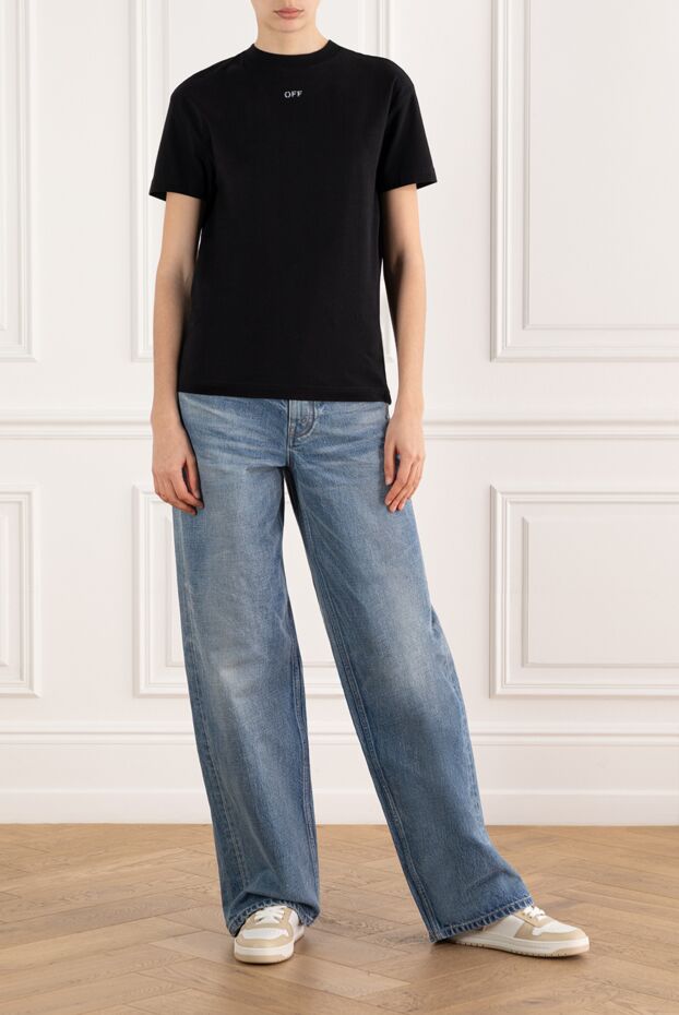 Off-White женская черная футболка из хлопка с логотипом 187230 - фото 2