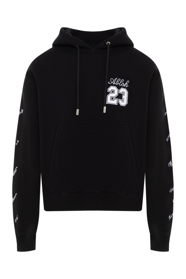 Black men's cotton jersey hoodie with embroidery 23 - photo 1