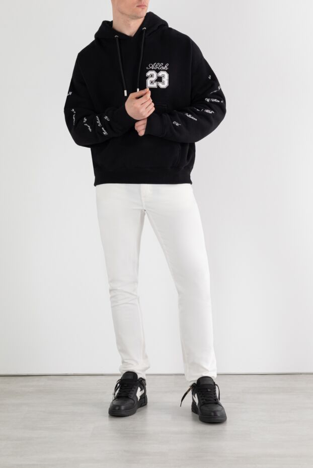 Black men's cotton jersey hoodie with embroidery 23 - photo 2