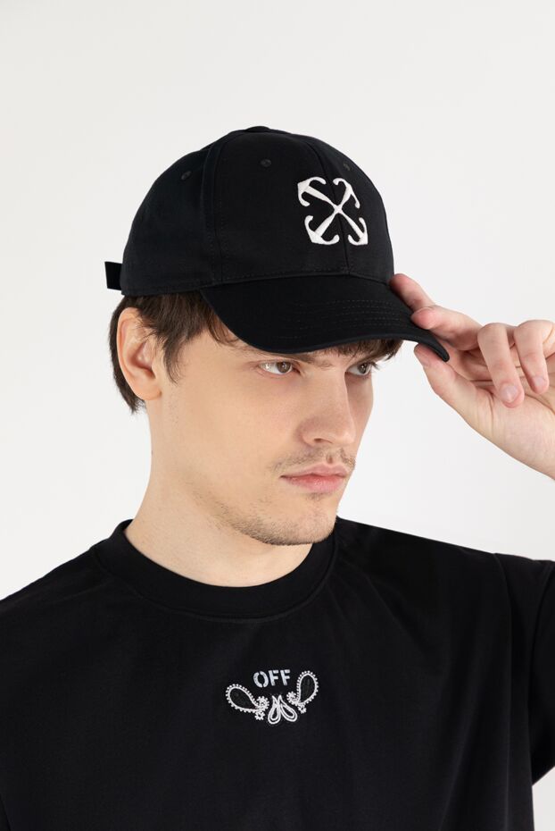 Off-White контрастты логотипті кестеленген қара қалпақ 187274 - фото 2