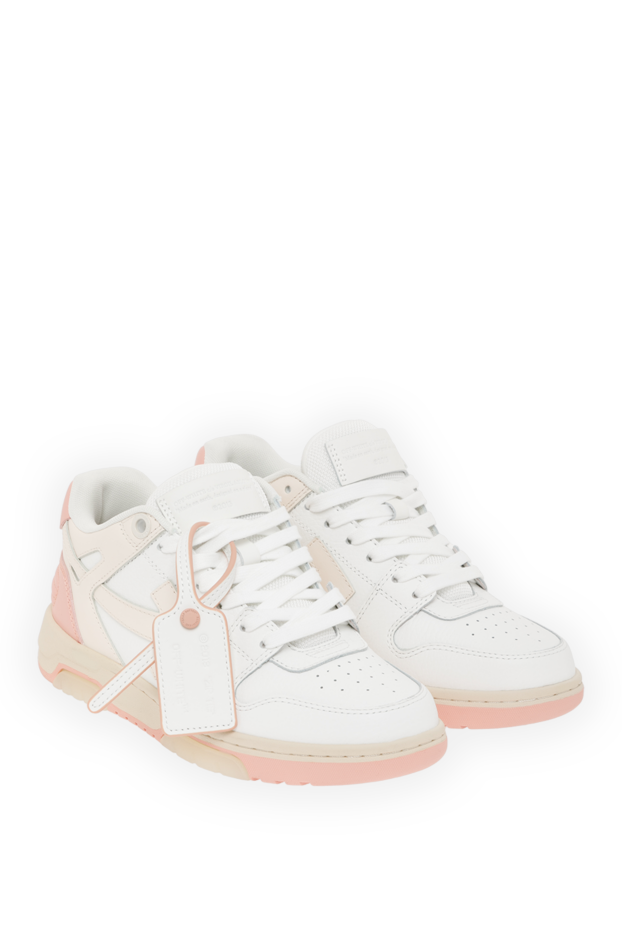 Off-White қызғылт түсті кірістірулері бар әйелдердің ақ комбинирленген кроссовкалары 187281 - фото 3