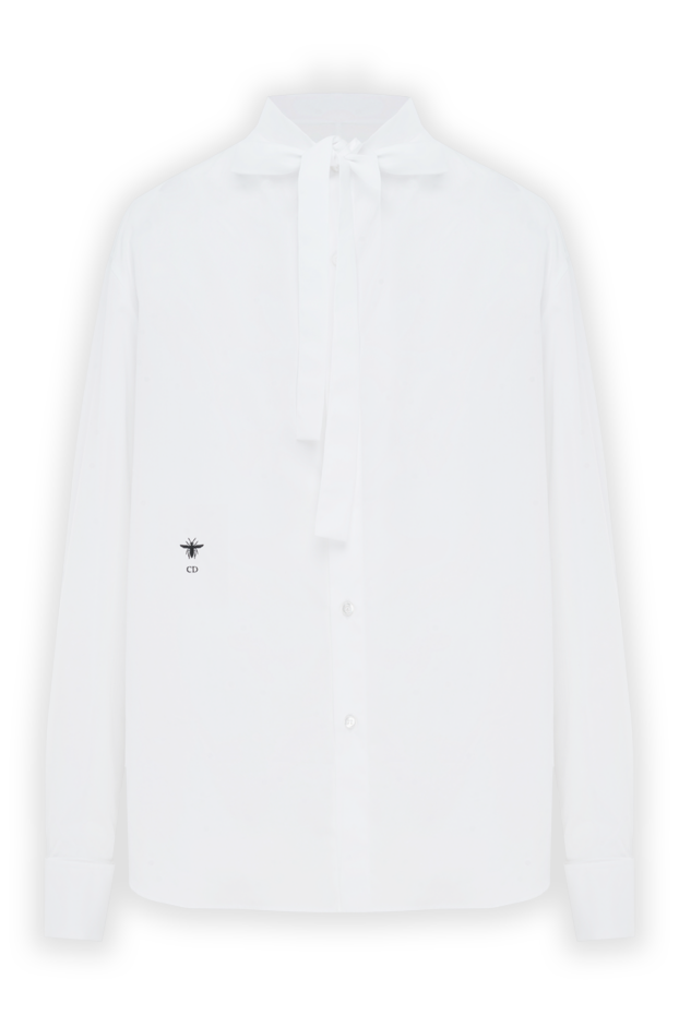 Dior мойнында бантикалы ақ мақта поплин блузкасы 187325 - фото 1