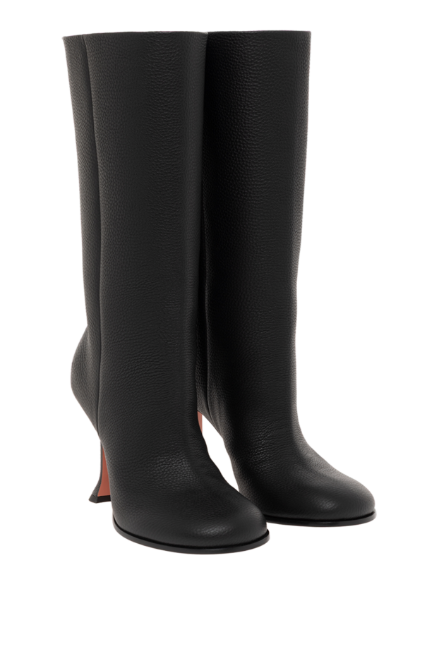 Amina Muaddi liya black leather boots with sculpted heel 187351 - photo 3