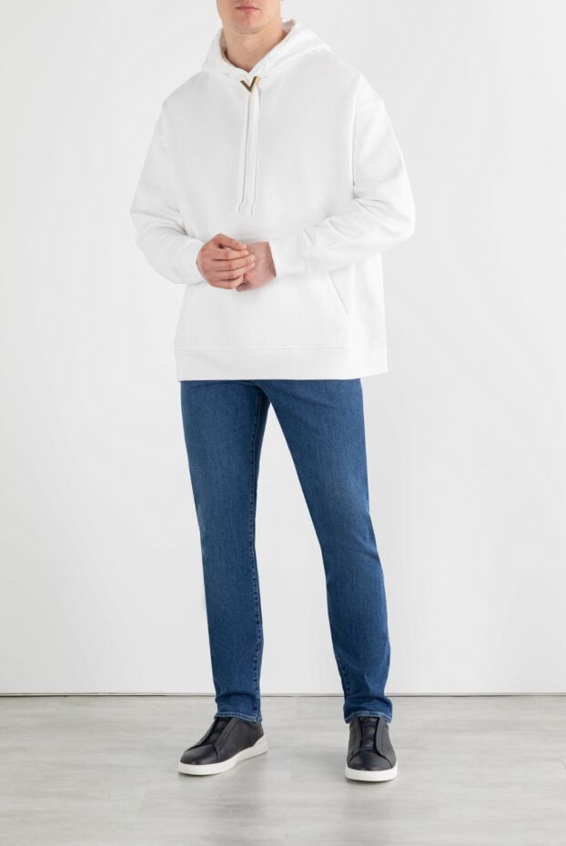 White cotton hoodie with Vlogo logo hood - photo 2