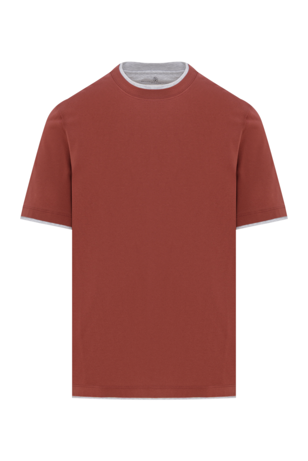 Brunello Cucinelli түтіктері бар ерлерге арналған қоңыр мақтадан жасалған футболка 187379 - фото 1