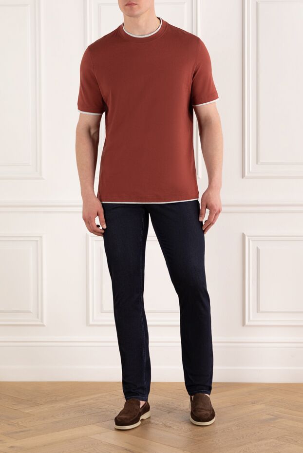 Brunello Cucinelli түтіктері бар ерлерге арналған қоңыр мақтадан жасалған футболка 187379 - фото 2