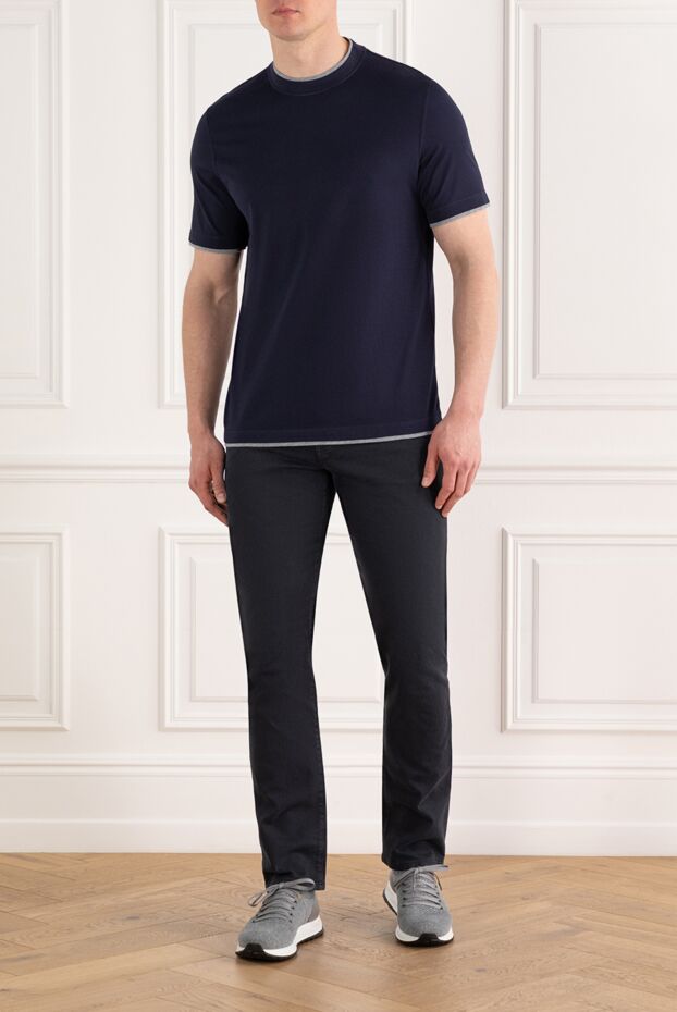Brunello Cucinelli men's blue cotton t-shirt with piping 187380 - photo 2