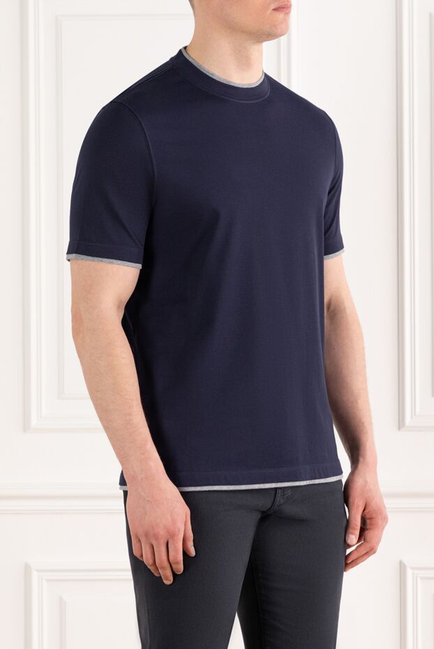 Brunello Cucinelli men's blue cotton t-shirt with piping 187380 - photo 3