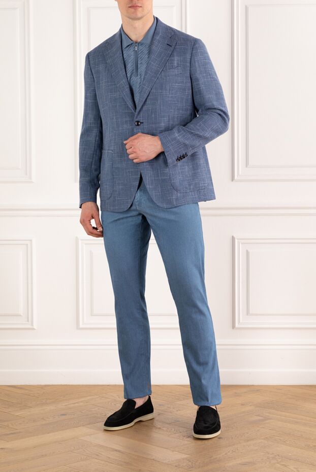 Sartoria Latorre blue men's jacket made of wool, cotton and linen, single-breasted 187417 - photo 2