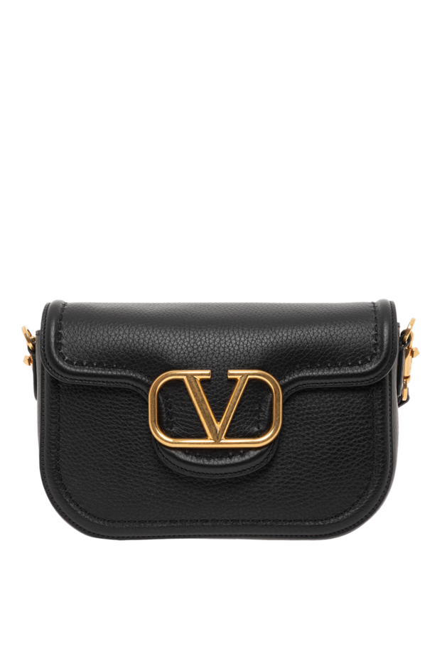 Valentino қара түсті логотипі бар барлық уақыттағы дәнді бұзау терісінен жасалған сөмке 187440 - фото 1