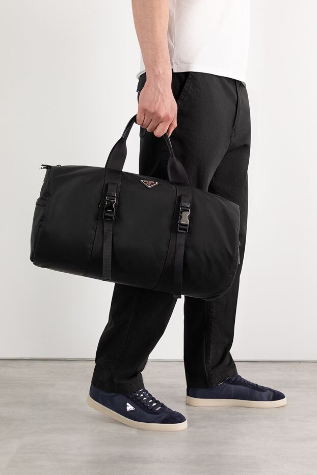Sports bag in Re-Nylon and Saffiano leather, black - photo 2