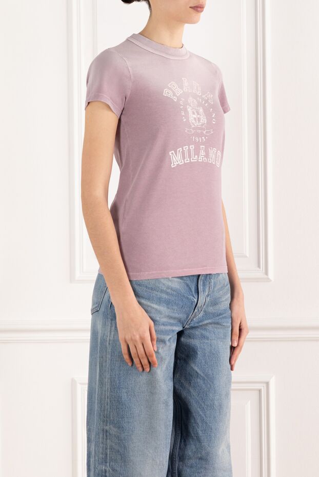 Prada әйелдерге арналған қызғылт мақта логотипті футболка 187461 - фото 3