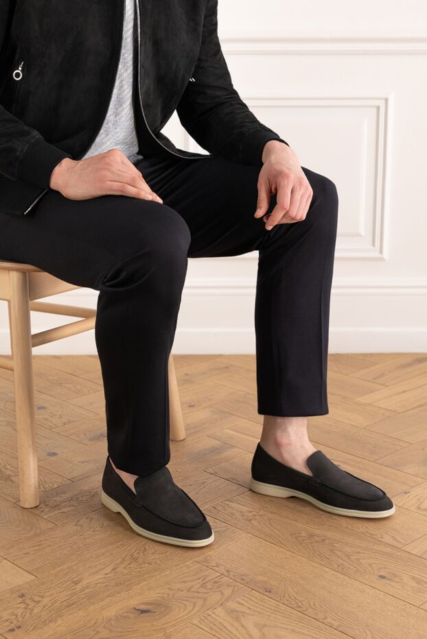 Cesare di Napoli casimiro men's nubuck loafers black with white sole 187518 - photo 2