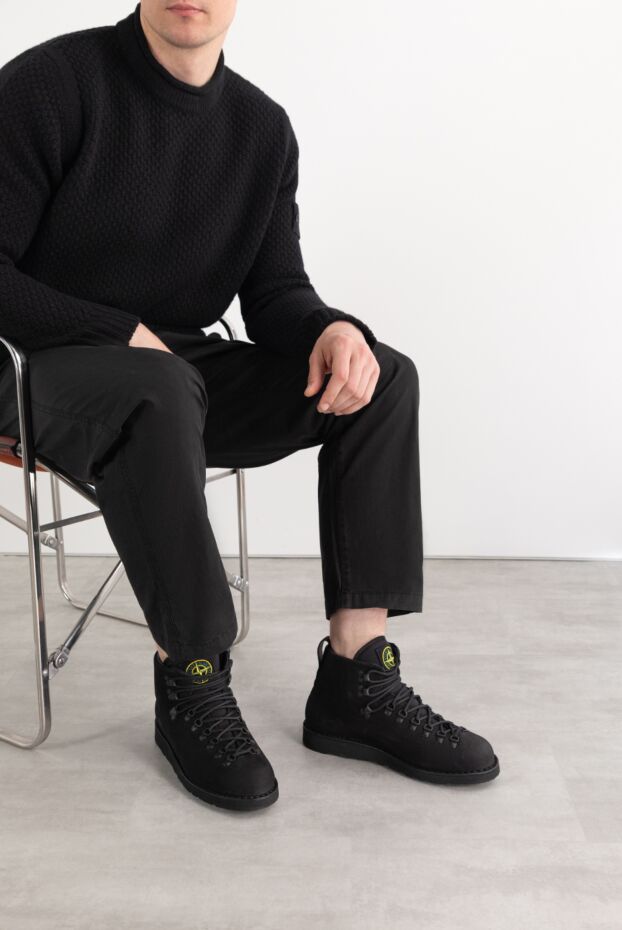 Stone Island логотипті патчпен қара ерлердің былғары етіктері 187551 - фото 3