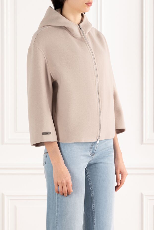 Peserico lightweight jacket made of double-layer wool with a hood, beige 187672 - photo 3