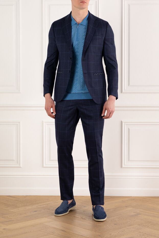 Lubiam men's blue checkered wool single-breasted suit 187709 - photo 2