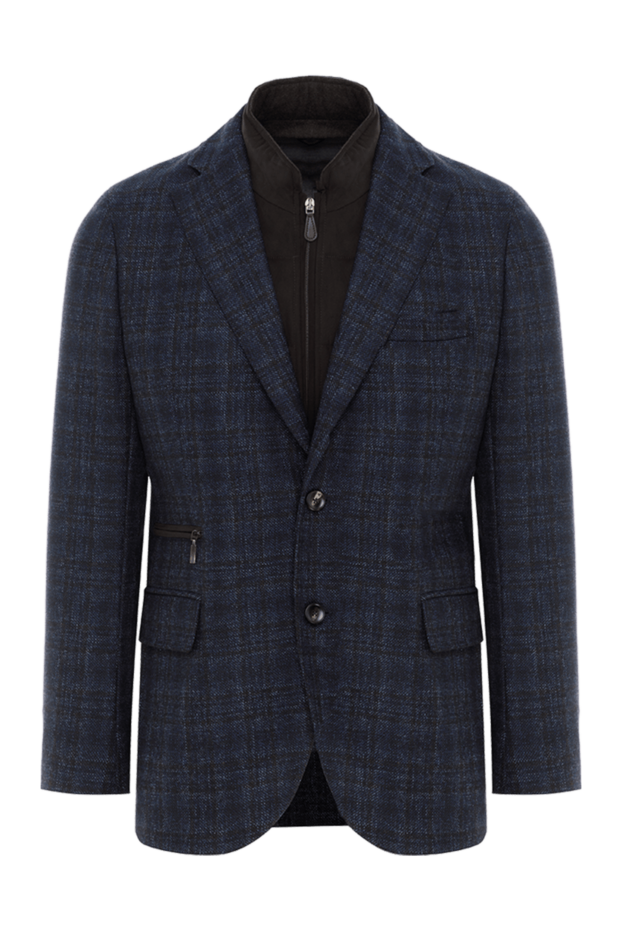 Lubiam blue men's checked jacket with a knitted collar with a zipper 187729 - photo 1