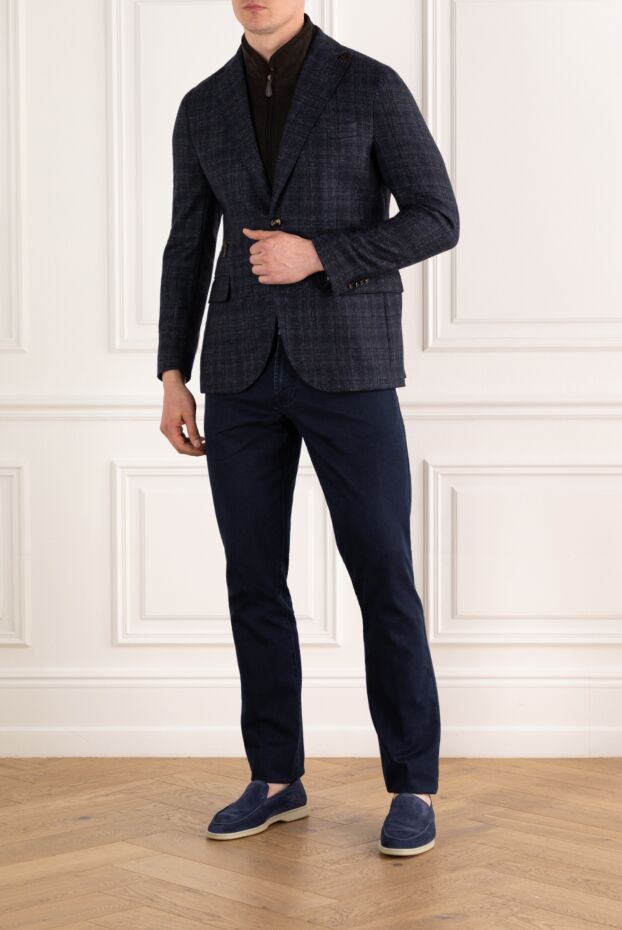 Lubiam blue men's checked jacket with a knitted collar with a zipper 187729 - photo 2