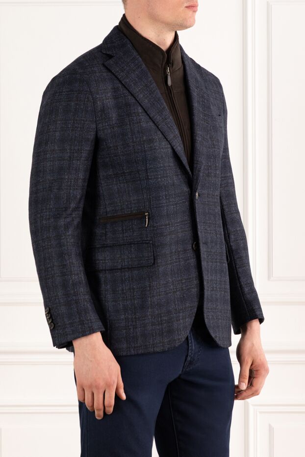 Lubiam blue men's checked jacket with a knitted collar with a zipper 187729 - photo 3