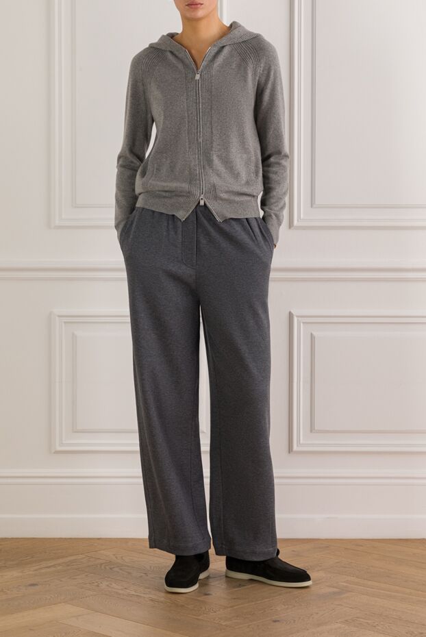 Brunello Cucinelli женские серые спортивные брюки из мягкого хлопкового трикотажа 187821 - фото 2