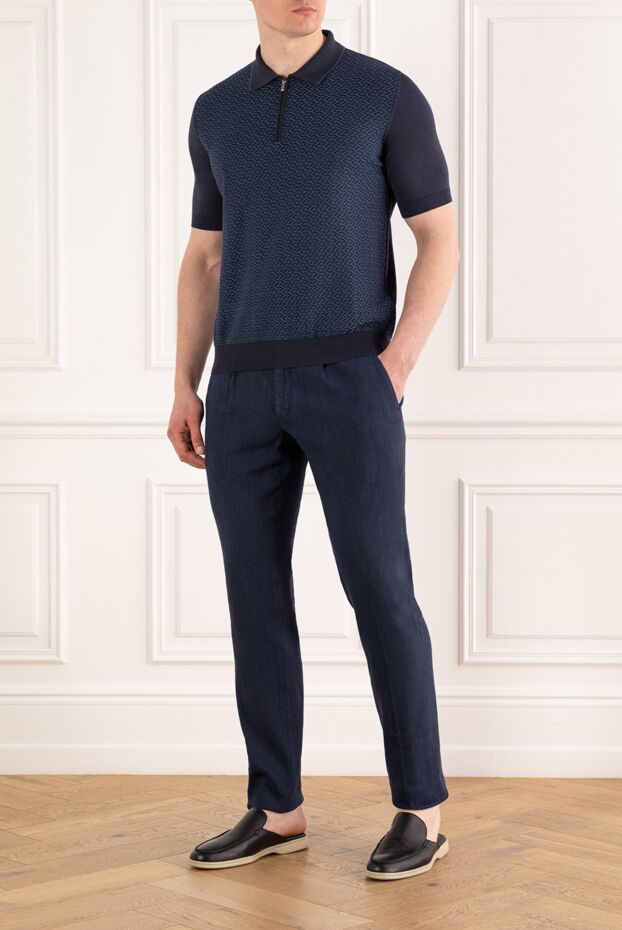 Stefano Ricci straight trousers with ties and pintucks, dark blue for men 187863 - photo 2