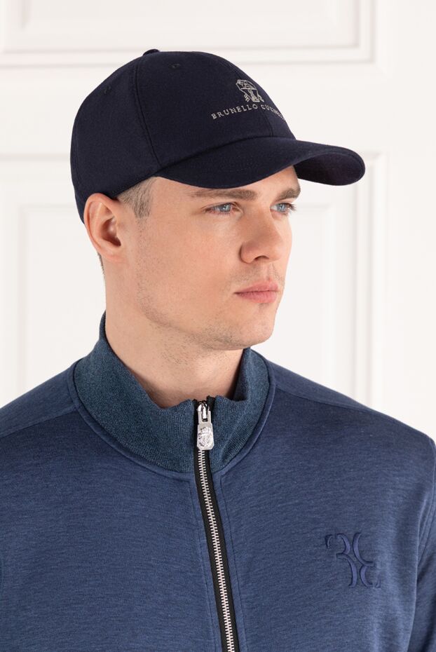 Brunello Cucinelli baseball cap made of natural wool flannel with embroidered logo blue 187978 - photo 2
