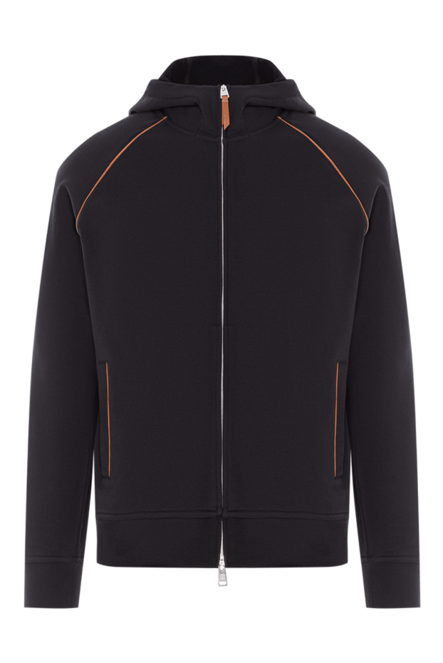 Brunello Cucinelli черная спортивная куртка с контрастной оранжевой окантовкой из хлопка 187983 - фото 1